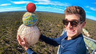 WORLD RECORD BOUNCE Stacked Ball Drop Experiment from 45m Tower [upl. by Schindler]