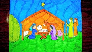 How To Draw A Nativity Scene  Christmas Drawings For Kids [upl. by Nylg]