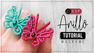 Anillo Mariposa » 🦋 tutorial  como hacer mariposa de hilo  diy ● Macrame 189 [upl. by Husain]