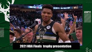 2021 NBAFinals Milwaukee Bucks trophy presentation ceremony  ESPN [upl. by Azitram]