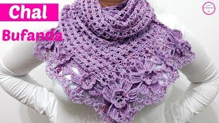 CÓMO TEJER BUFANDA A CROCHET CON FLORES [upl. by Hersch]