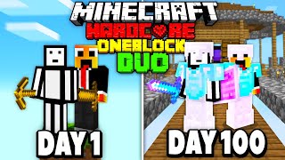 We Survived 100 Days On ONE BLOCK In Hardcore Minecraft  DUO 100 Days [upl. by Seow]