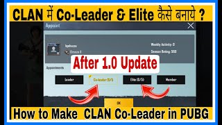 How to make CLAN CoLeader and Elite Leader in PUBG  PUBG HOW TO APPOINT COLEADER [upl. by Dnomsed]