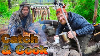 Catch And Cook Brook Trout Day 2 of 30 Day Survival Challenge Canadian Rockies [upl. by Winer]