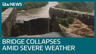 Bridge collapses as hailstones and floods bombard North Yorkshire  ITV News [upl. by Atinej]