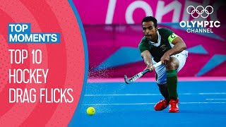 Top 10 Mens Hockey Drag Flicks at the Olympics  Top Moments [upl. by Ydieh263]