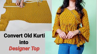 ConvertReuse Old Kurti Into Beautiful Peplum Top Frock  kurti Reuse IdeaTop Cutting amp Stitching [upl. by Arramahs289]